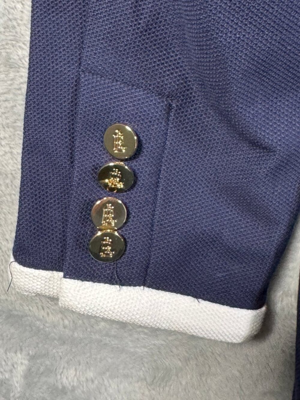 Lauren Ralph Lauren Blazer Womens 10 Navy Two Tone Double Breasted Pique $325 - Picture 10 of 13